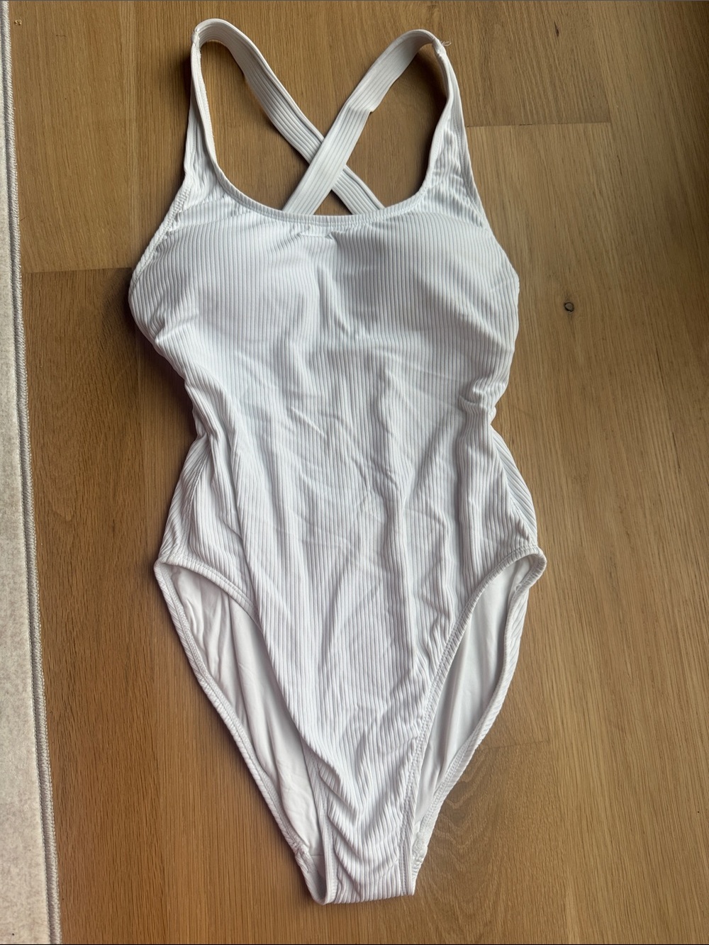 Andie White Ribbed One-Piece with Crossback Straps